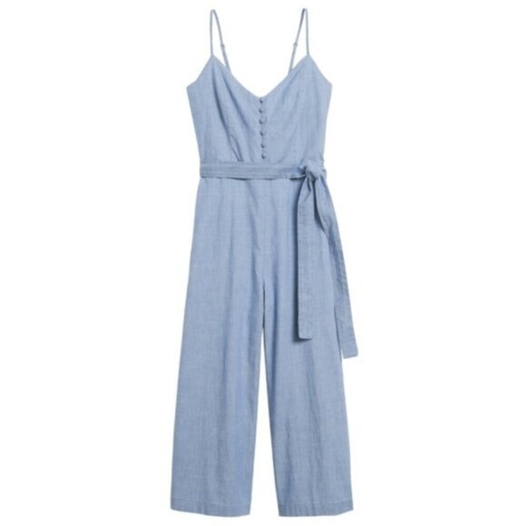 Chambray Banana Republic Button Front Tie-Waist Cropped Jumpsuit (NWT) - Picture 3 of 4